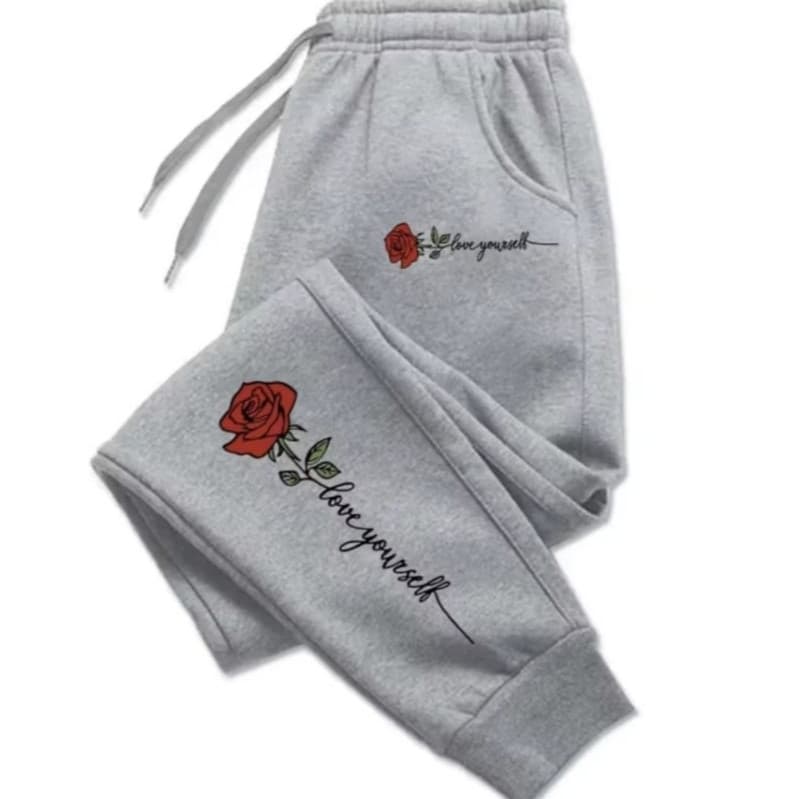 Calça Moletom Flanelada Feminina Love Yourself Algodão Estilo Streetwear