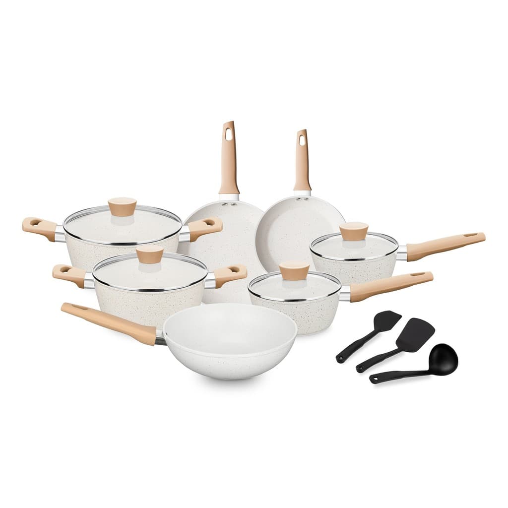 CONJUNTO DE PANELAS CARMELA VANILA CERAMICO INDUÇÃO 10 PEÇAS