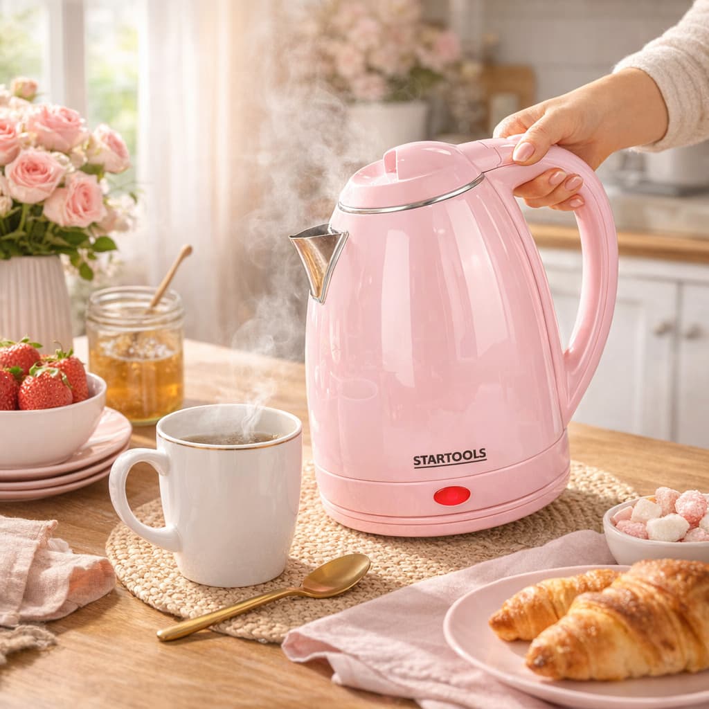Chaleira Jarra Elétrica Inox Rosa Bebe Desligamento Automático