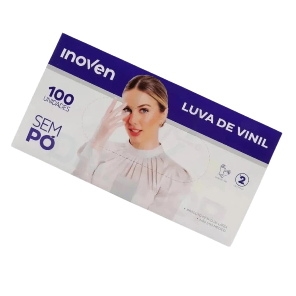Luva Procedimento Vinil Sem Pó Inoven Transparente 100un - Ambidestra Hipoalergênica para Estética O