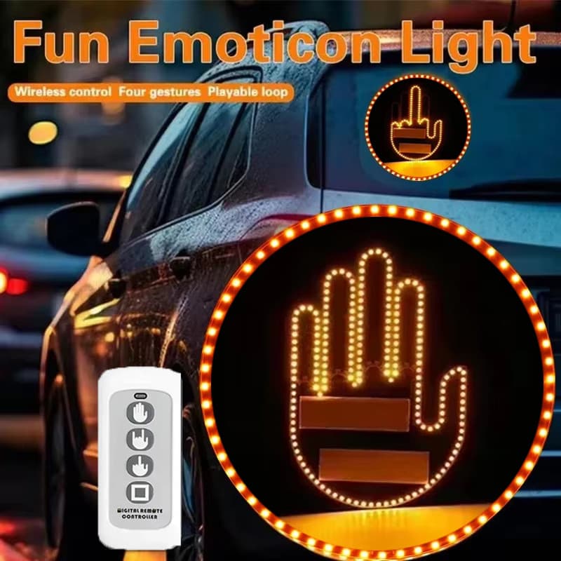 Novo Gesto Médio Com Controle Remoto Engraçado Dedo Luz Do Carro Sinais De Raiva Estrada Lâmpada Mão Adesivo Painel Bril