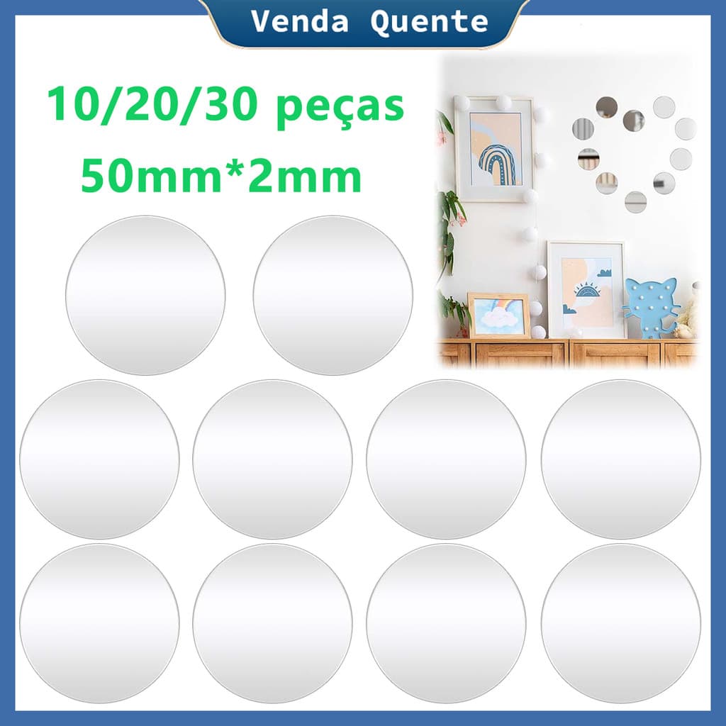 10/20/30 Pçs espelho de pequeno círculo mini acrílico redondo espelho, autoadesivos espelhos redondos adesivos, 40x40 mm