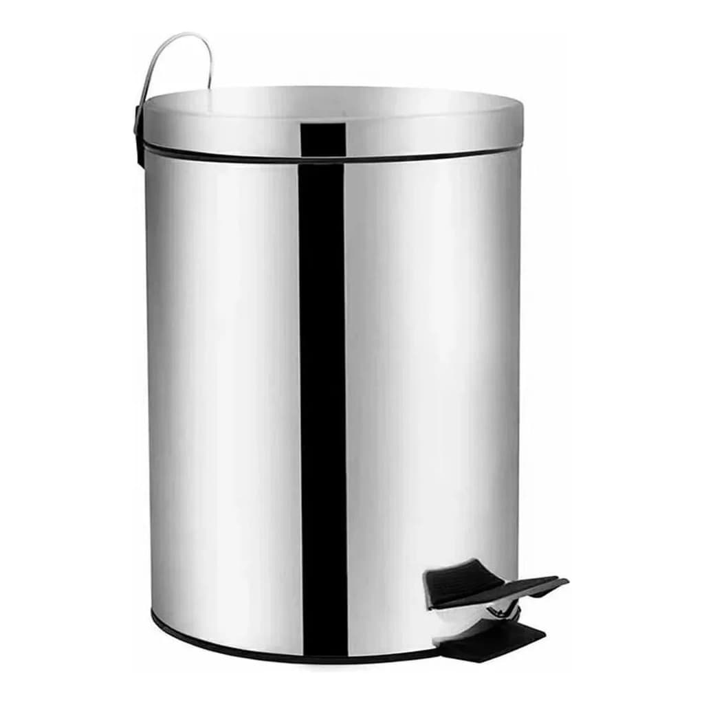 Lixeira Redonda Inox Prata com Pedal e Cesto Removível