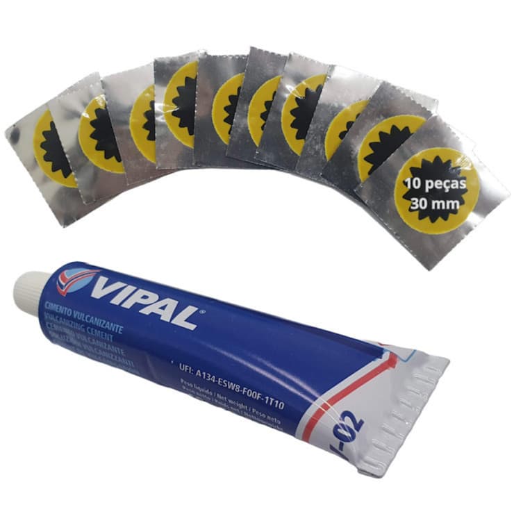 10 Remendos Estrela 3mm Vipal Original + 1 Cola Reparo de Câmara de Ar para Bicicleta, Moto
