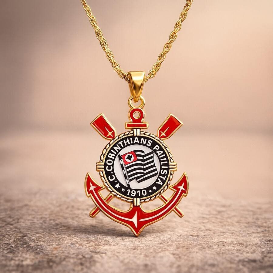 Colar Escudo Corinthians Time Aço Inox Prata Corrente Simples Resistente Não Escurece
