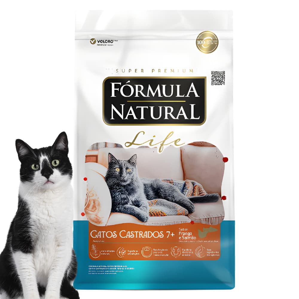 Fórmula Natural Life Senior 7+ Gatos Castrados Frango e Salmão 1kg Controle de Peso Saúde Urinária