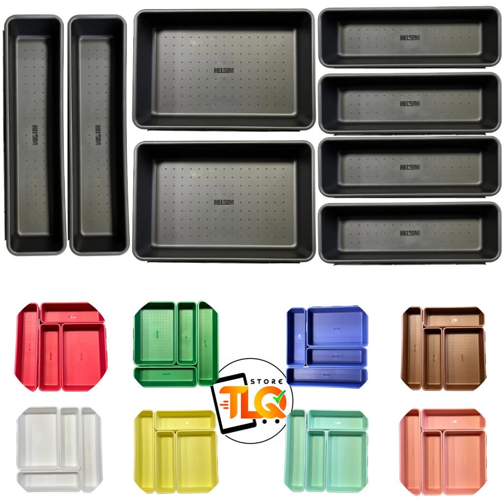 Kit Com 8 Organizadores De Gaveta Divisorias Helsim Com 9 Cores Para Cozinha e Utilidades