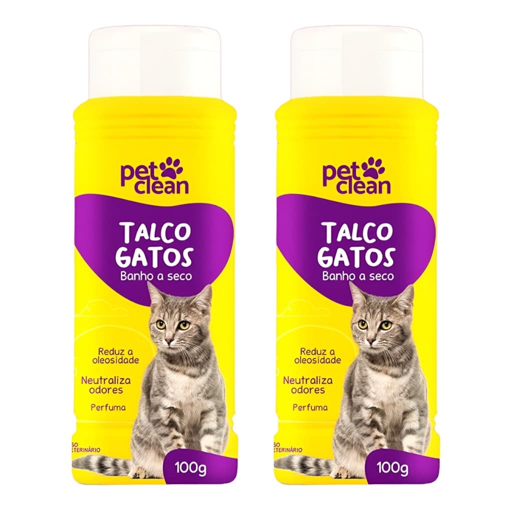 Kit 2 Talco Banho a Seco Pet Clean Gatos 100g