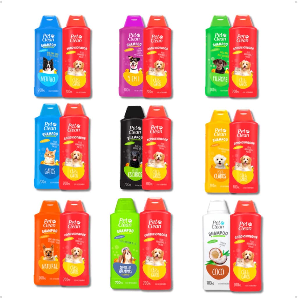 Kit Banho Shampoo Pet Shop + Creme Condicionador de Pelos para Cachorro e Gato Pet Clean