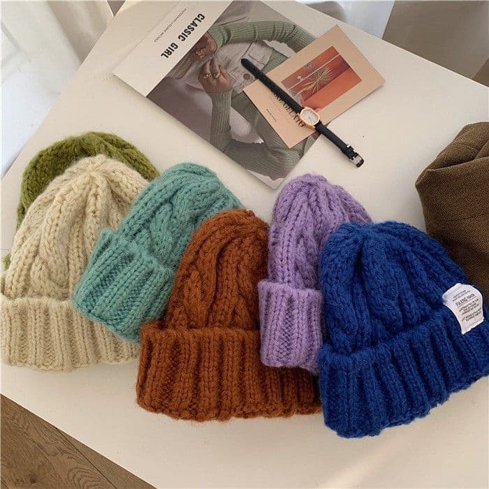 Outono inverno grosso torção chapéu de lã feminino ins doce cor chapéu de malha Retro solto quente na moda chapéu frio A
