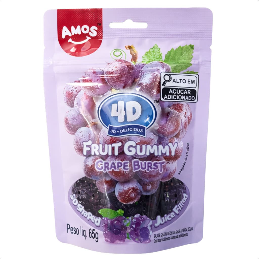 Bala Amos 4D Gummy Fruit Uva 65g Gelatina Importada