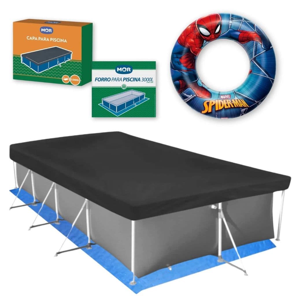 Kit Capa e Forro para Piscina 3000 Lts + Boia Inflável Homem Aranha (piscina Não Inclusa)
