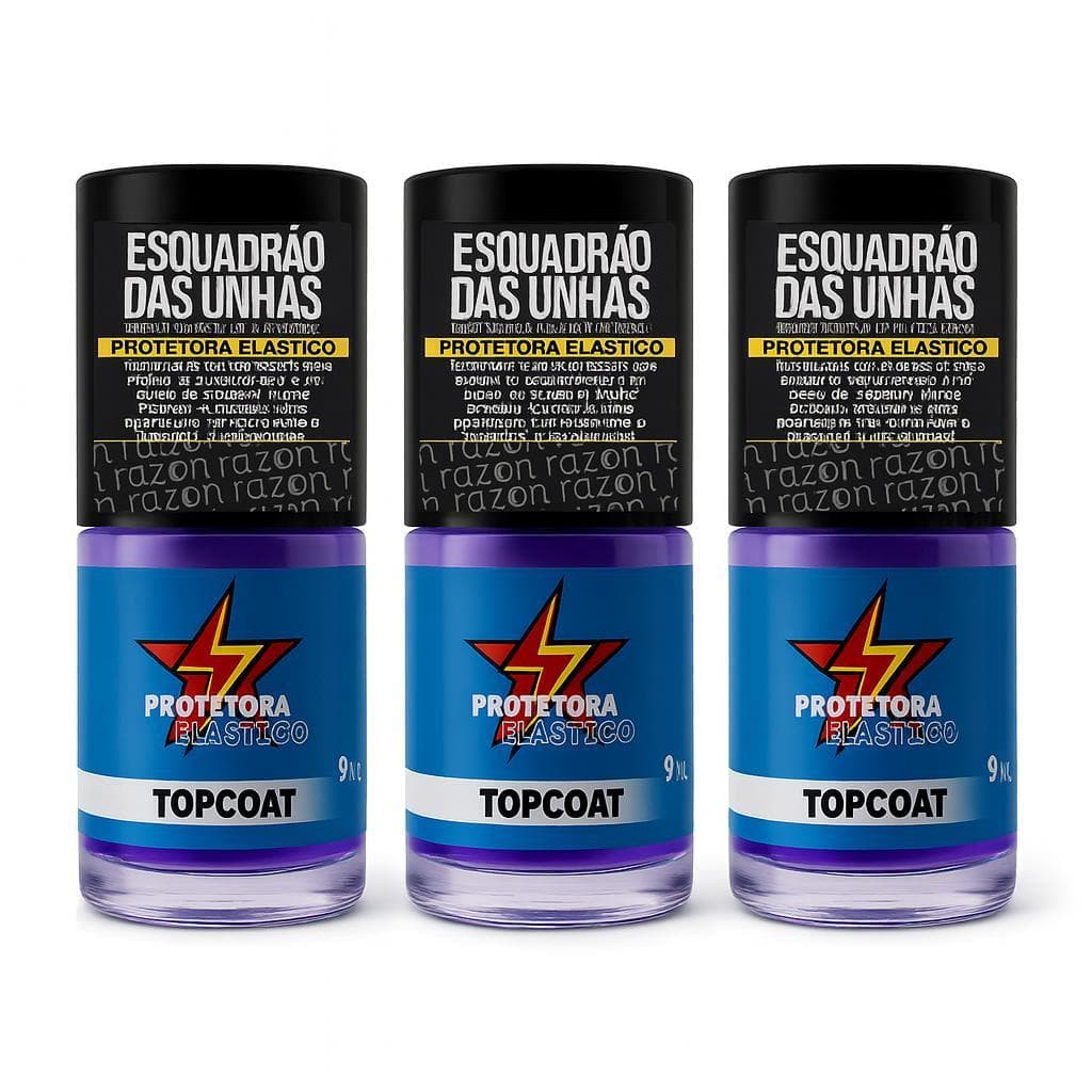 Kit 3 Top Coat Protetora Elastico Transparência Brilho e Intensificação da Cor Esquadrão das Unhas - Razon Cosmeticos