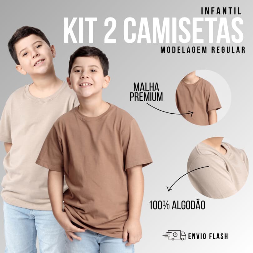 Kit 2 Camisetas Infantil Menino Básica Masculina Malha Penteada Manga Curta Premium 100% Algodão