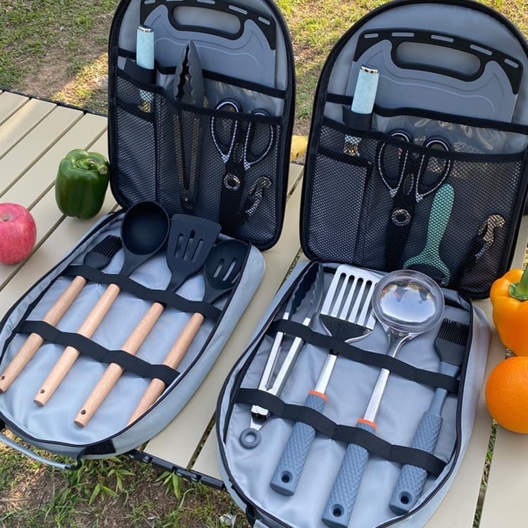 Tan Yema conjunto de panelas ao ar livre acampamento portátil cozinha 10 peças conjunto piquenique acampamento churrasco