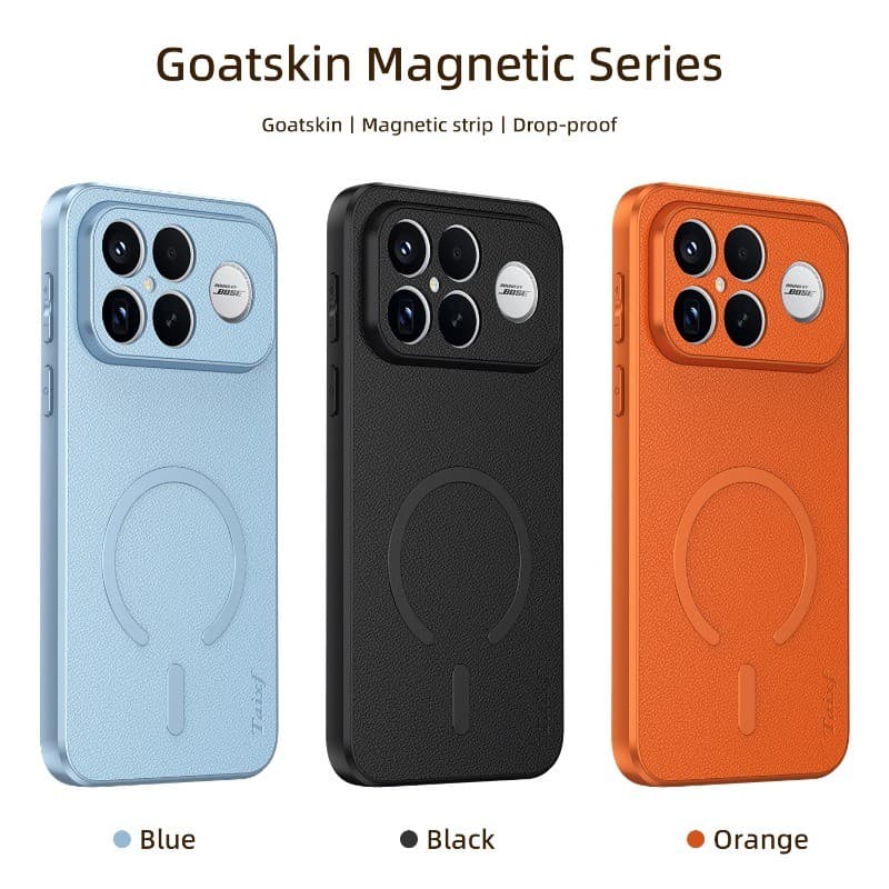 Para POCO F8 Ultra Couro De Cabra TPU Quadro Caso À Prova De Choque Redmi K90 Pro Max Embutido Tira Magnética Lente Prot