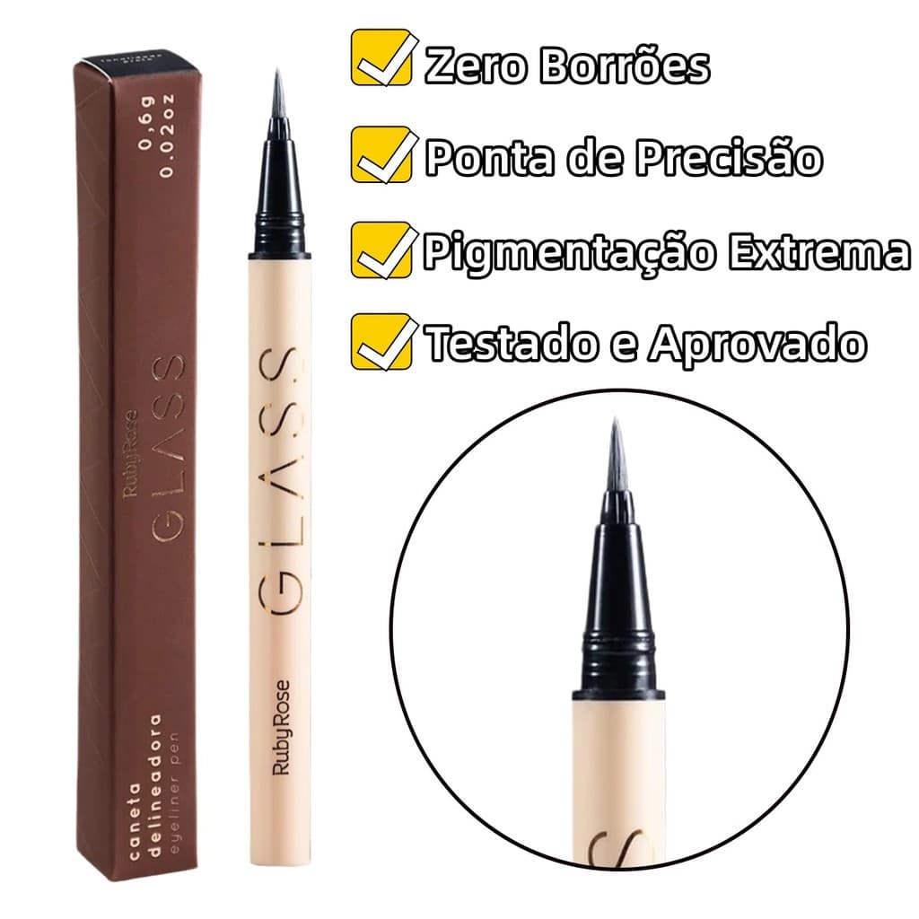 Caneta Delineadora Preta Ruby Rose Glass HB-524 | Ponta Ultrafina Para Gatinho Perfeito