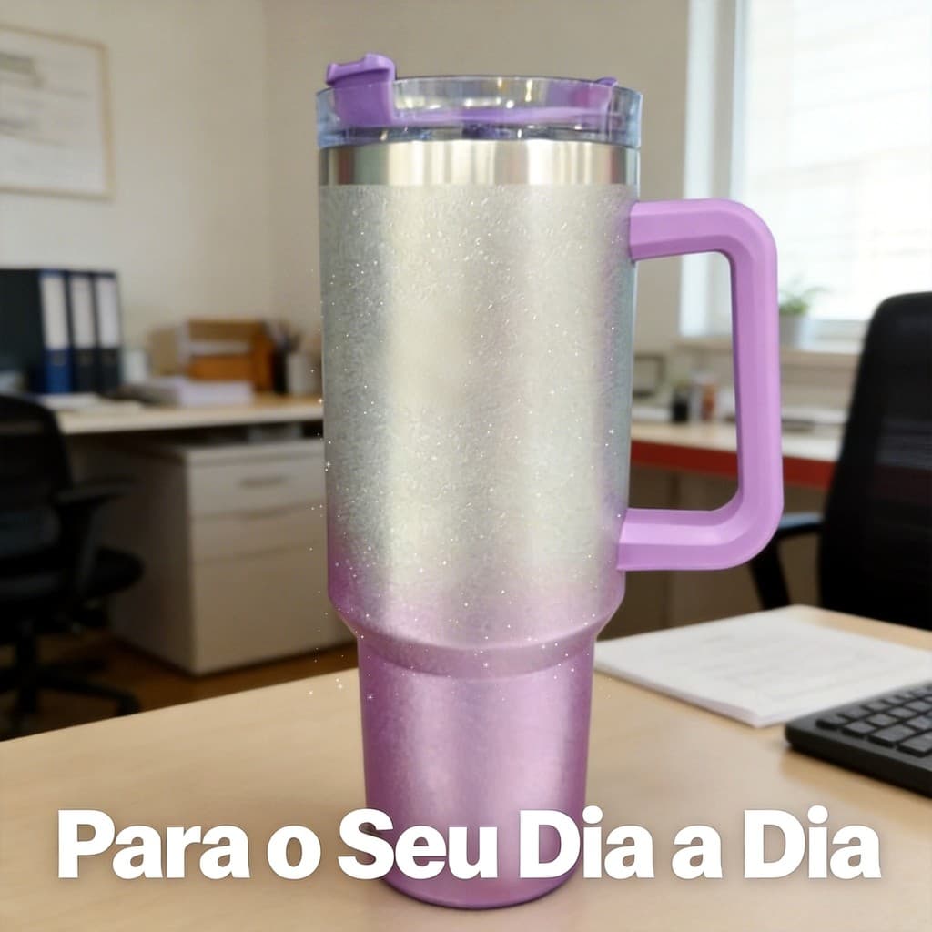 Copo Térmico Grande com Alça e Tampa 40oz Glitter Degradê