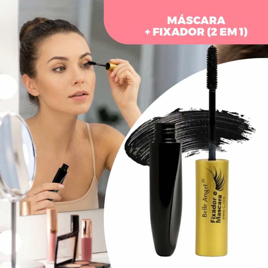 Rímel e Fixador Belle Angel 2 em 1 Máscara para Cílios Efeito Boneca Volume e Definição