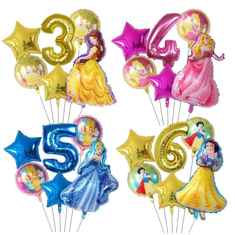 6 Pçs/set Princesa Dos Desenhos Animados Grande Belle Cinderela Branca De Neve Balões Foil Meninas Brinquedos Decoração