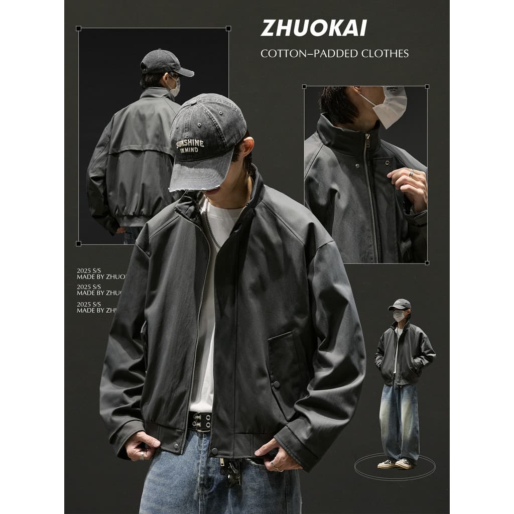 Jaqueta americana masculina outono inverno gola alta zíper treinador vôo jaqueta masculina curto topo Retro inverno roup
