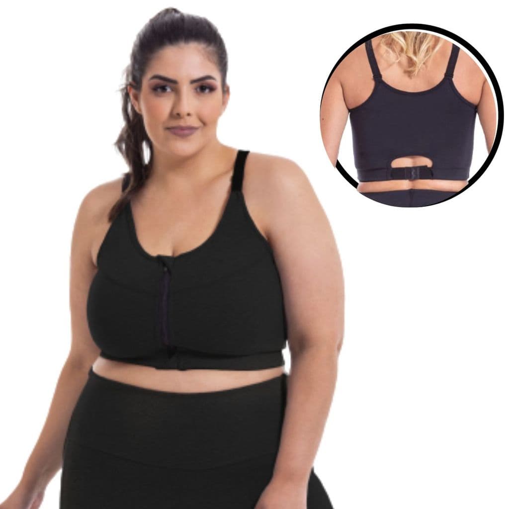 9002P Esbelt Top de alças largas e ajustáveis, com zíper frontal, ajuste por colchetes nas costas e de alto suporte teci