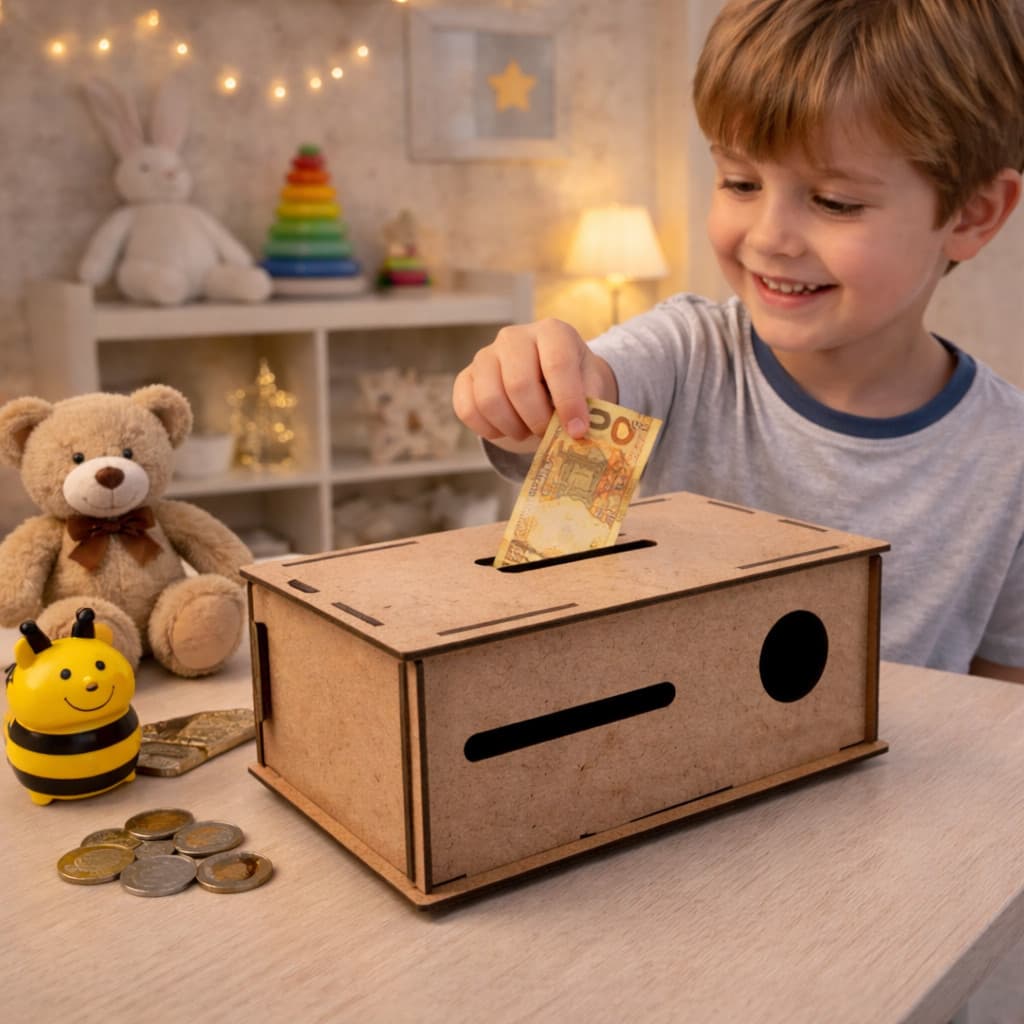 Cofrinho Caixa de Economia Prática em MDF