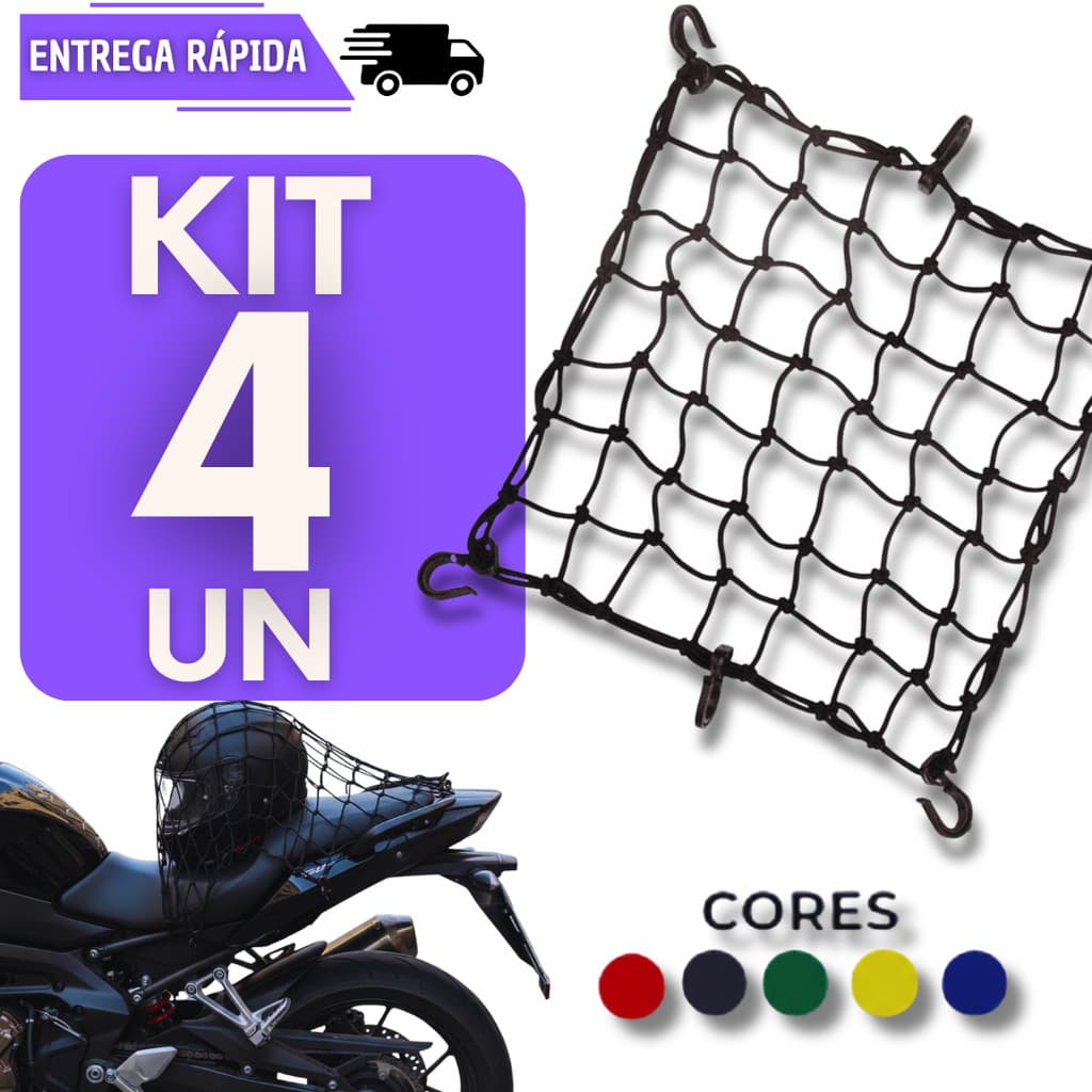 Kit 4 Rede Elástica Para Moto Capacete Tipo Aranha Com 6 Ganchos Redinha Acessório