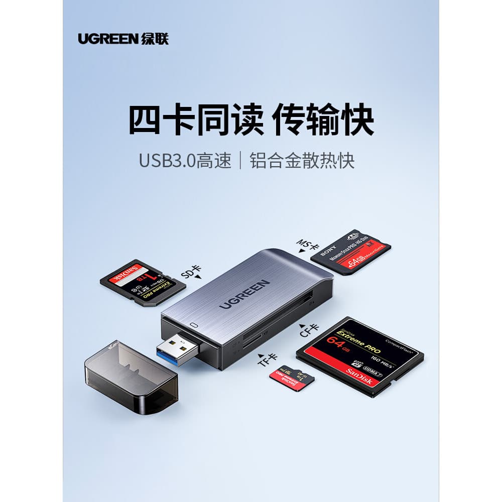 Leitor de cartão de câmera Lvlian USB3.0 Leitura de alta velocidade Conversor multifuncional quatro em um Cartão sd / cf