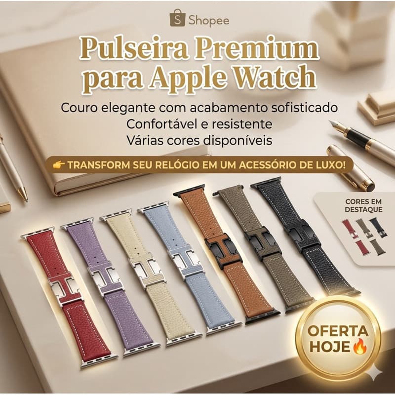 Pulseira De Couro Estilo H Luxo Para Apple Watch 38/40/41/42/44/45/49mm Ultra