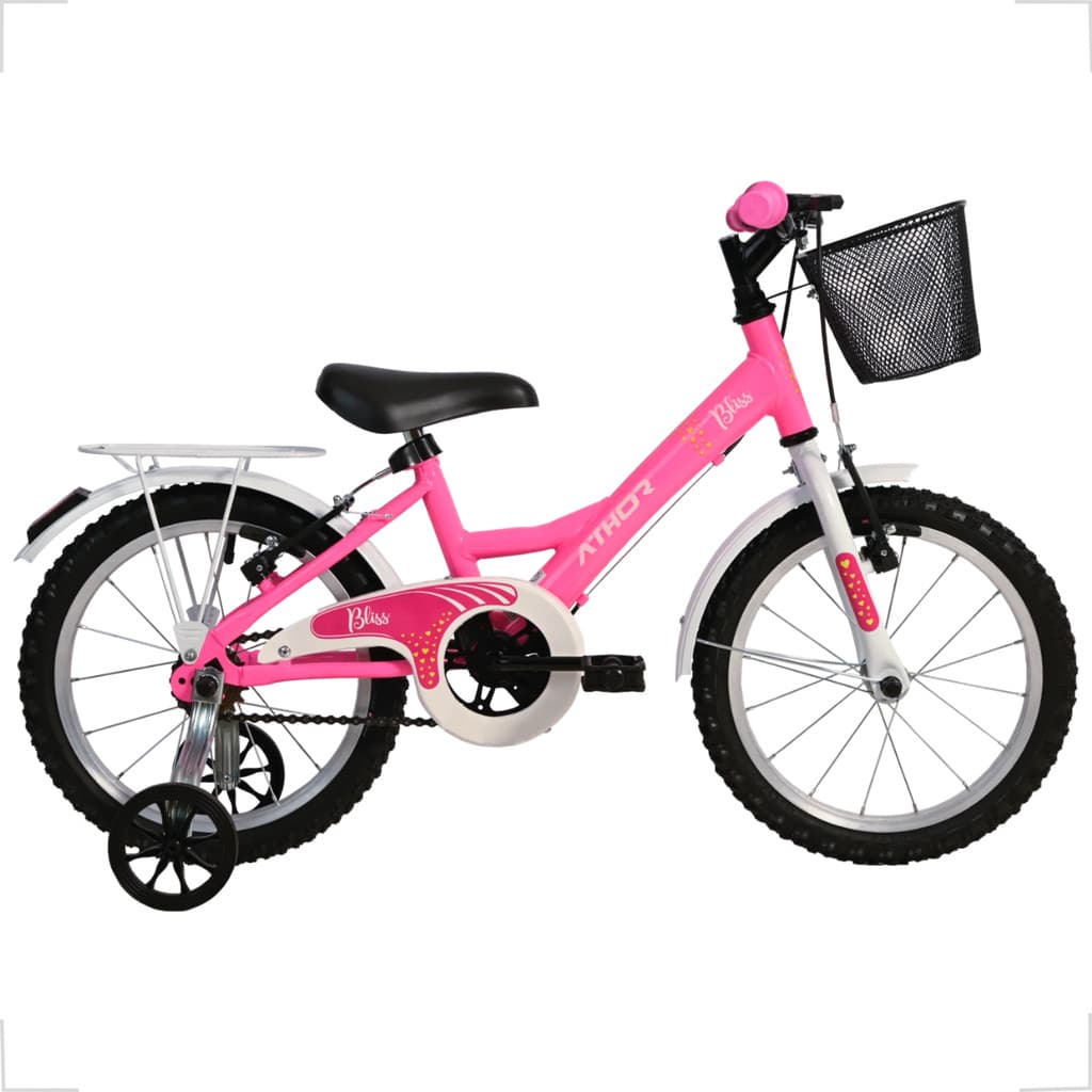 Bicicleta Infantil Feminina Aro 16 Athor Bliss Cesto Rodinhas Bagageiro Quadro Rebaixado Aço V-Brake