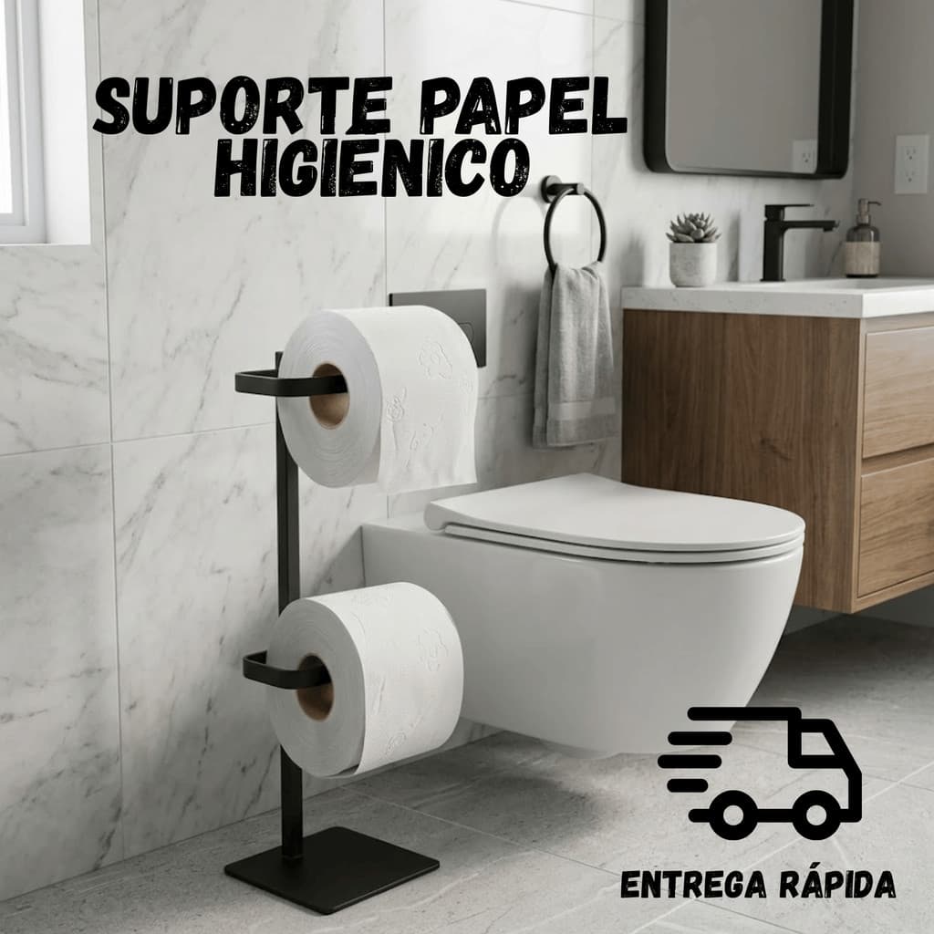 Suporte Papel Higiênico De Chão Moderno 2 Rolos Elegante Dourado Preto ou Prata Pintura em Pó