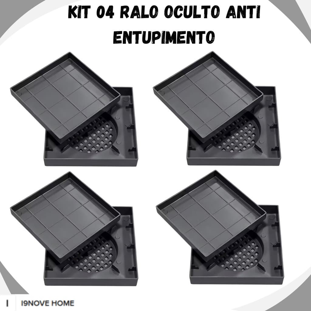 Kit 4 Ralo 15x15 Oculto Para Box Banheiro Em PP Anti Entupimento Filtro de Cabelo Protetor de Ralo Universal Are