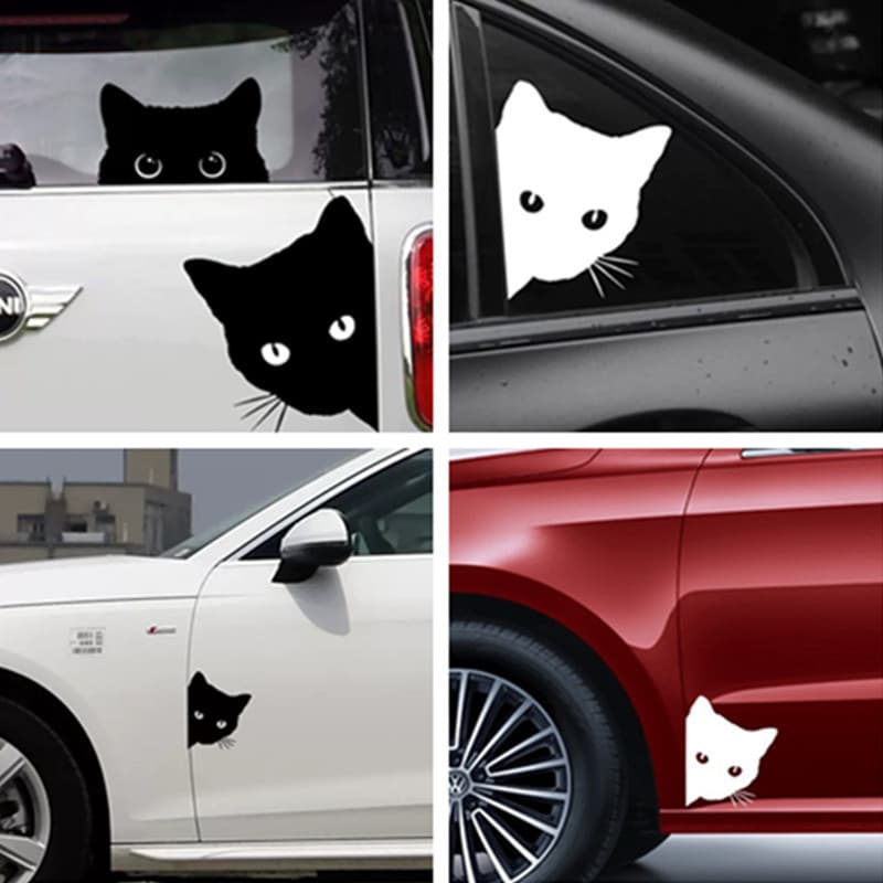 Peeping Cat Adesivo de carro Preto Branco Gato Espreitando Divertido Adesivo Decorativo Porta Traseira Adesivo