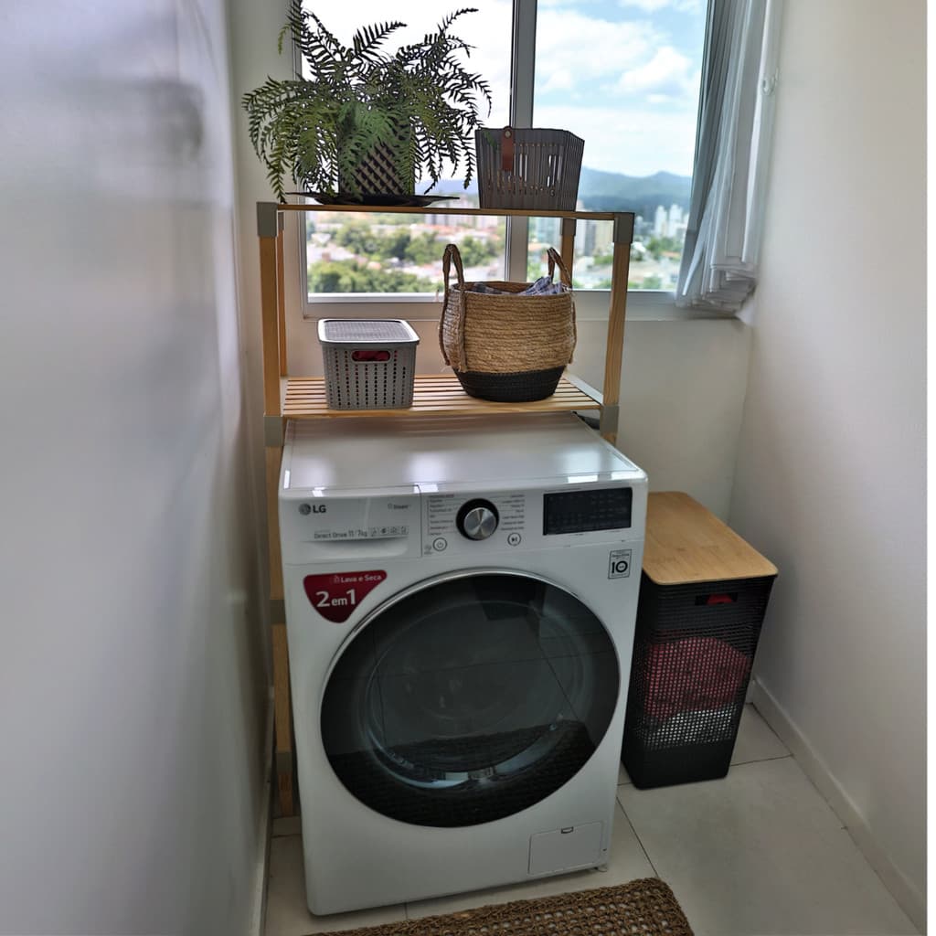 Prateleira Decorativa Multiuso para Máquina de Lavar com 2 Prateleiras em Madeira 2016