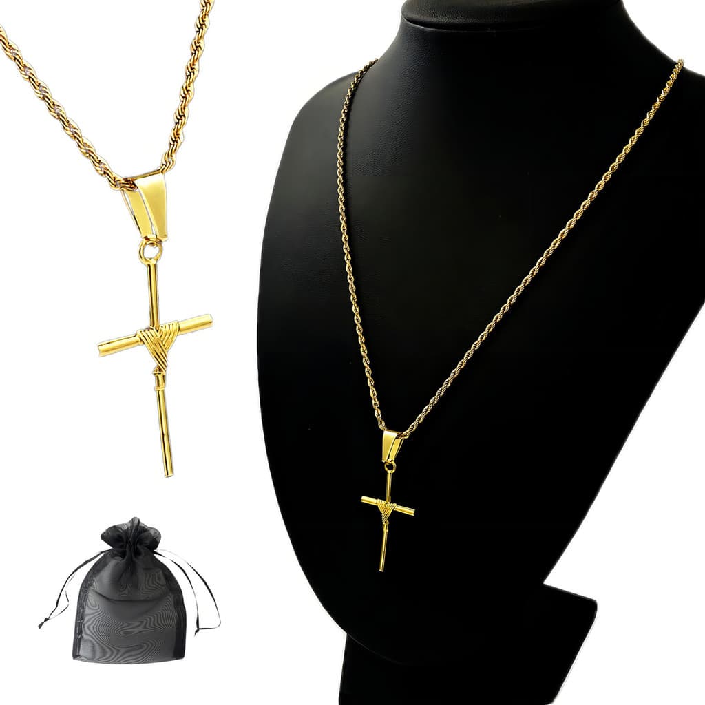Corrente Cordão Baiano Dourado Masculino Aço Inox Cruz Banhado Ouro Azmar