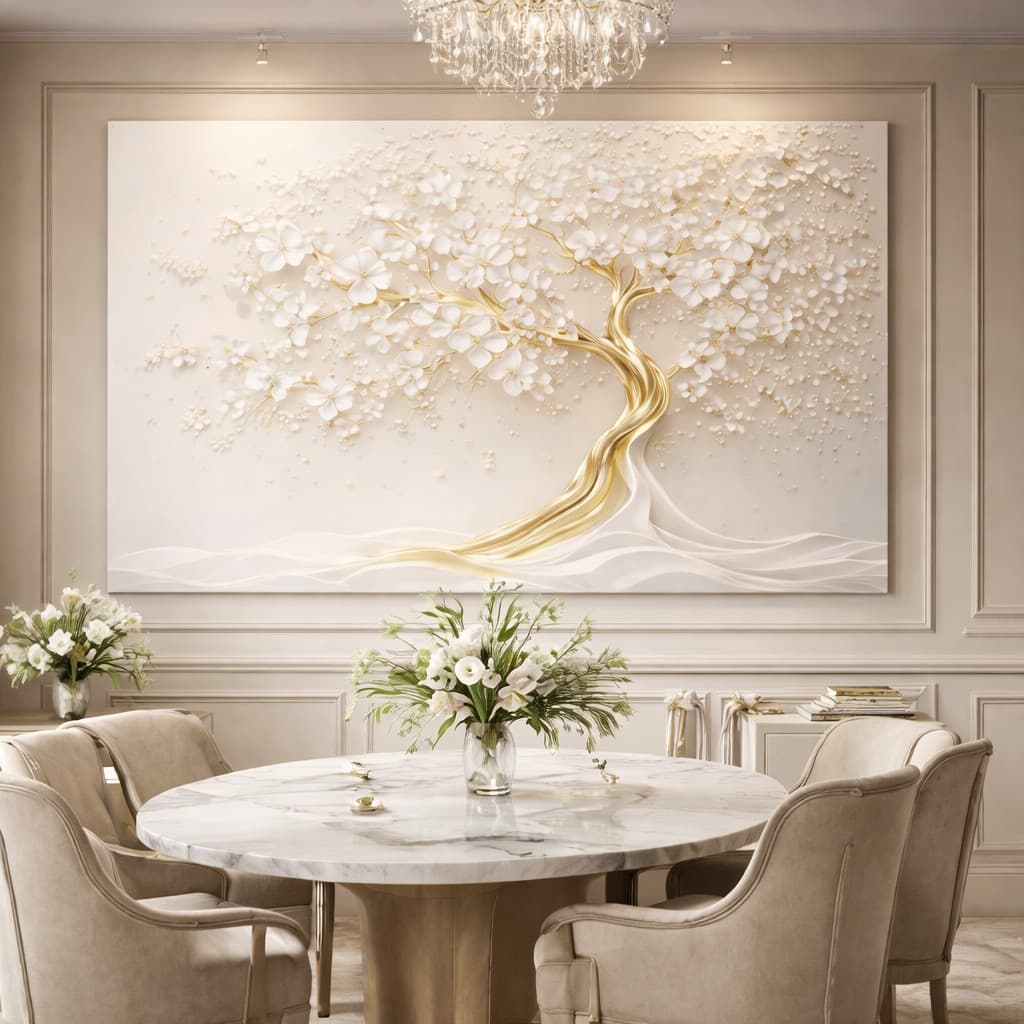 Quadro Decorativo 110x80cm Árvore da Vida em Flores 3D Sala Quarto Hall de Entrada