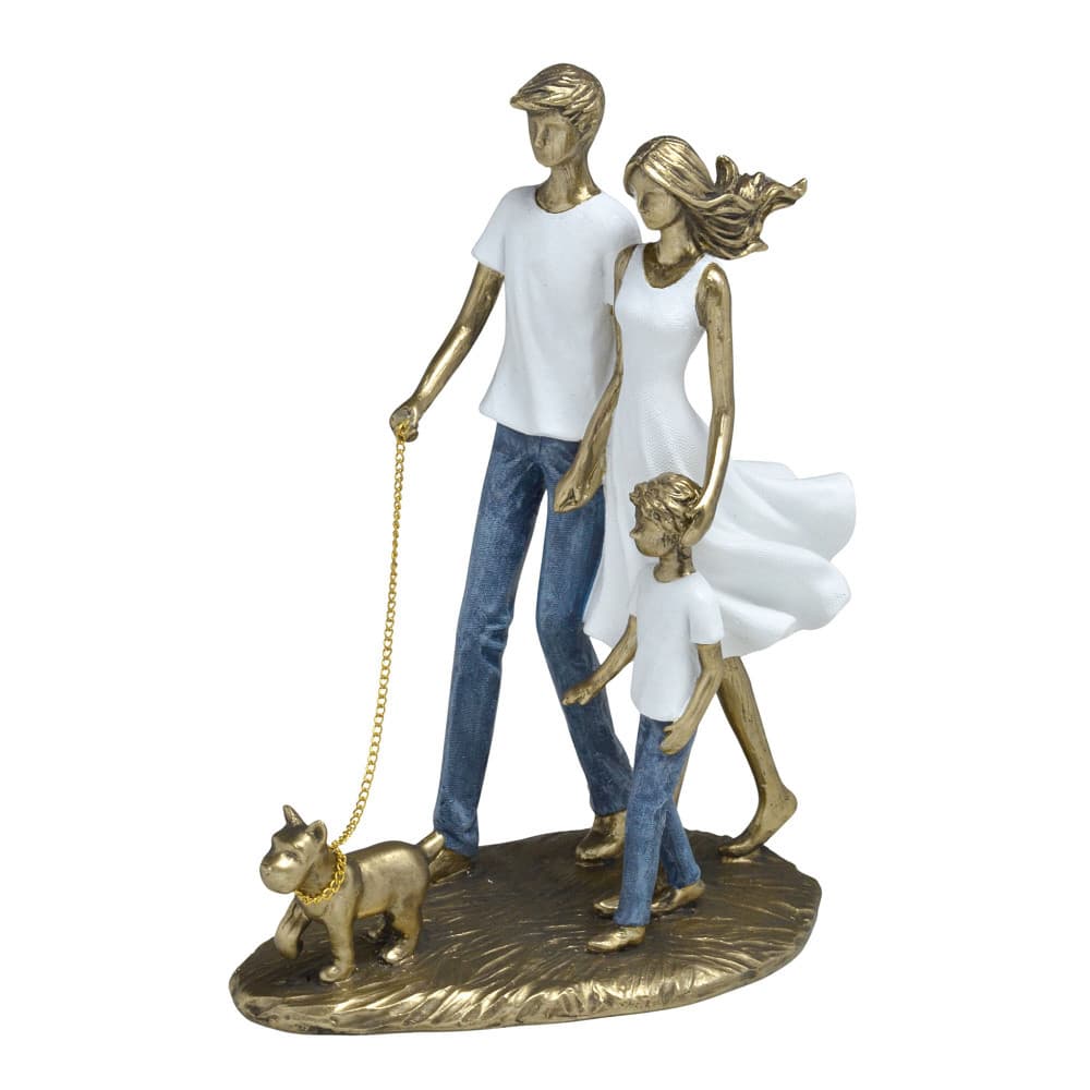 Escultura Estatueta Estátua Família Casal Filho Menino Pet Cachorro Casa Sala Quarto Escritório Mesa Rack Estante Resina