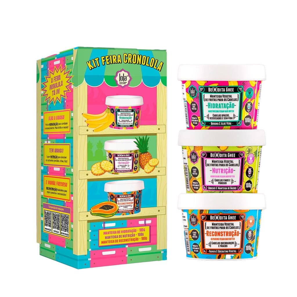 Kit Cronolola Lola Cosmetics Cronograma Capilar Be(m) dita Ghee 3x100g Mascaras
