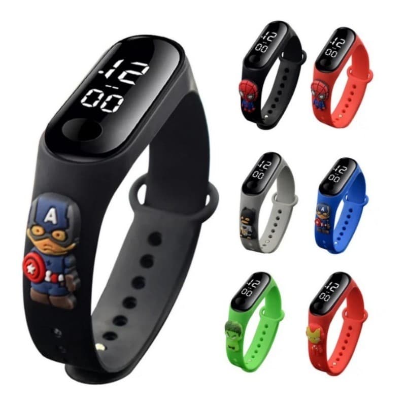 Homem-Aranha LED Cartoon Kids Watch De Ferro Capitão América À Prova D'água Hulk Crianças Pulso Pikachu Relógio Esportiv