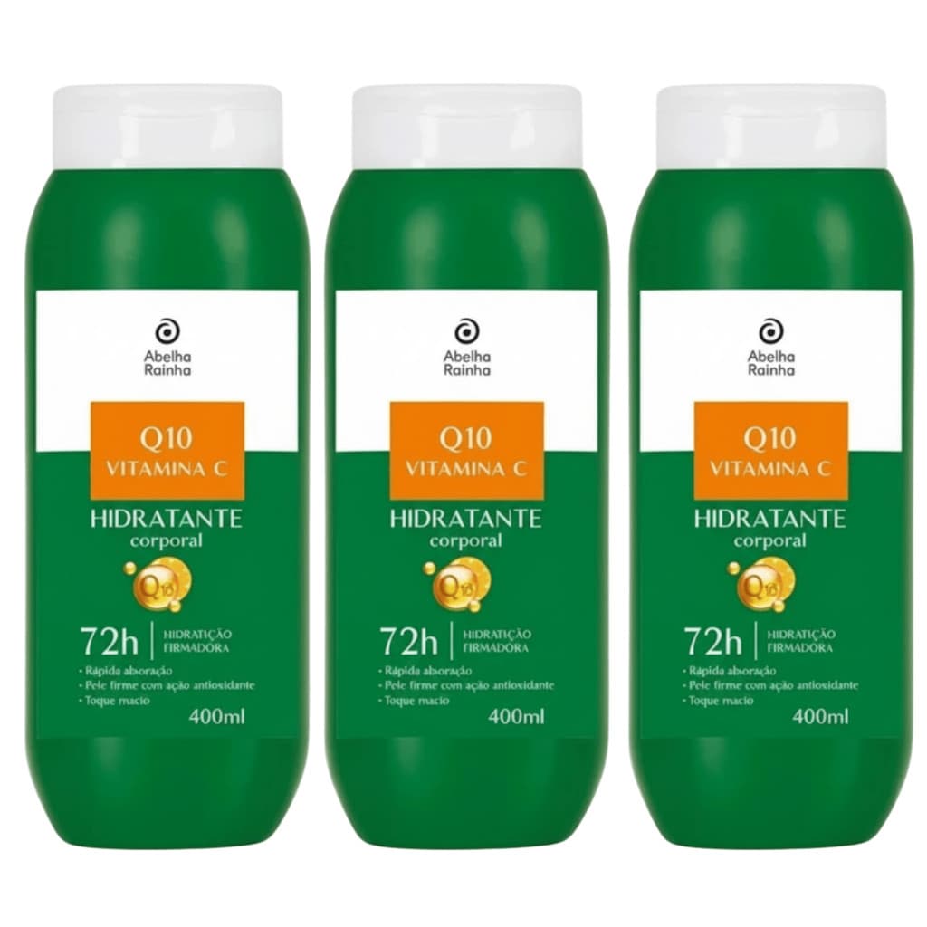 Kit 3 Hidratante Corporal Firmador Q10 e Vitamina C 400ml – Abelha Rainha
