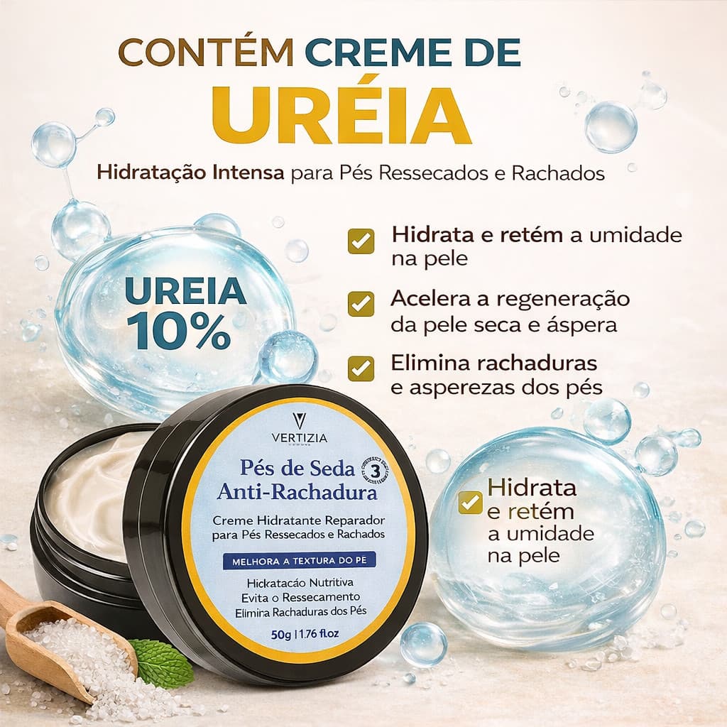 Creme Pés de Seda Anti-Rachaduras Calos Mãos Cotovelos Ressecados com Ureia Super Hidratante