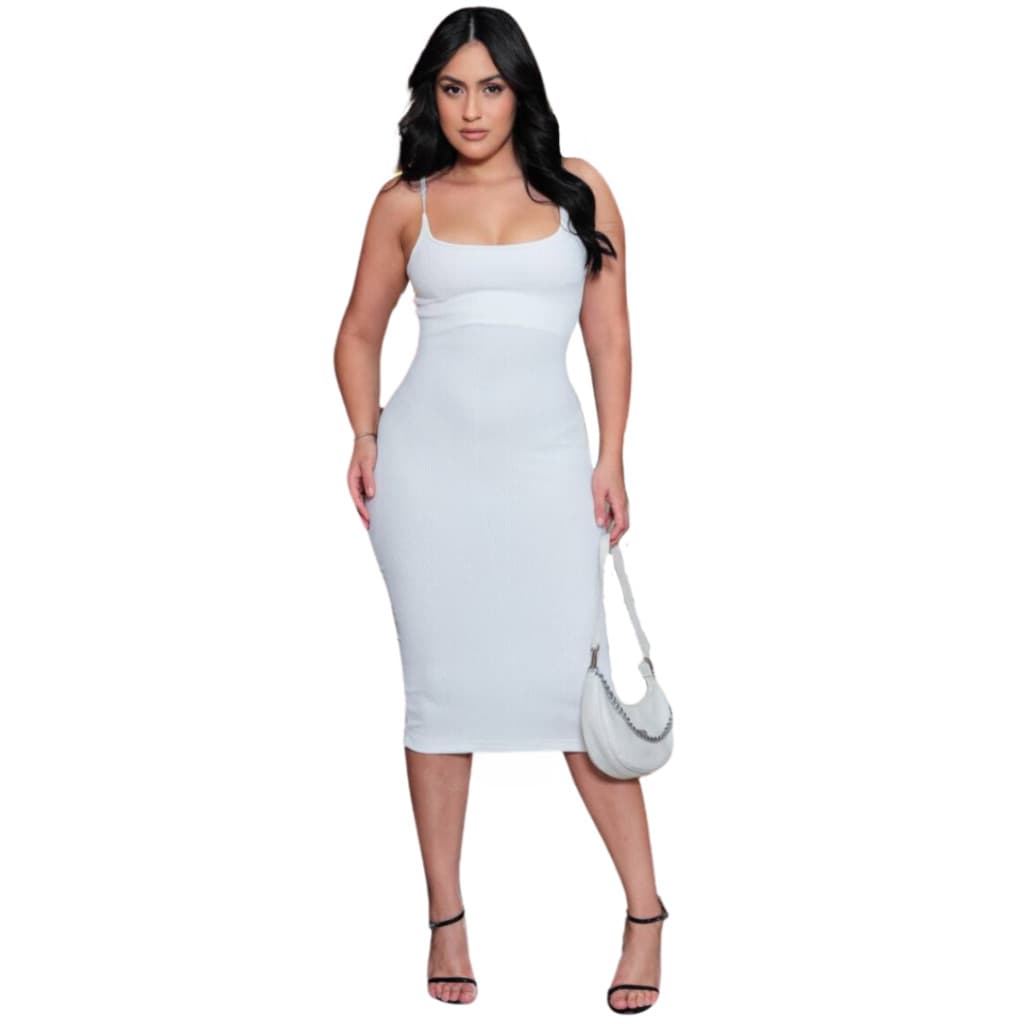 Vestido Alcinha Liso Midi Verão Moderno Canelado