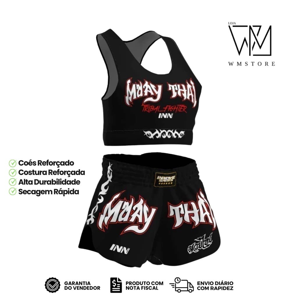 Conjunto Top e Short Muay Thai Feminino Tribal Fighter