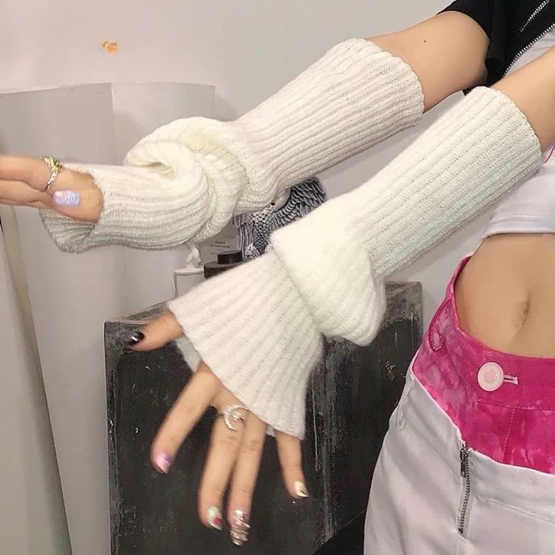 Punk Manga Longa Luvas Sem Dedo Punho Para Mulher Homem Listrado Hip-Hop Cotovelo Mittens Elástico De Inverno Braço Aque