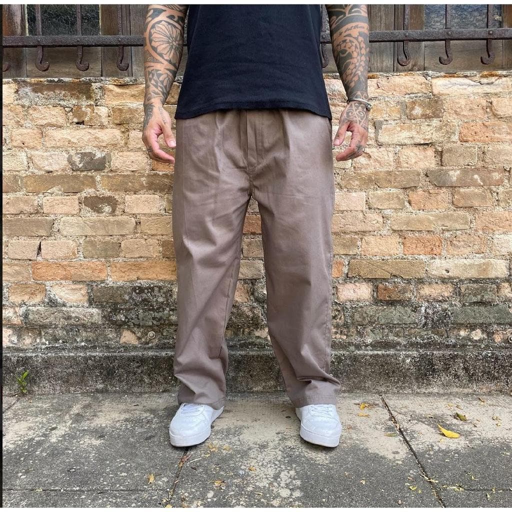 Calça Balão Caqui Masculina Streetwear Premium Larga