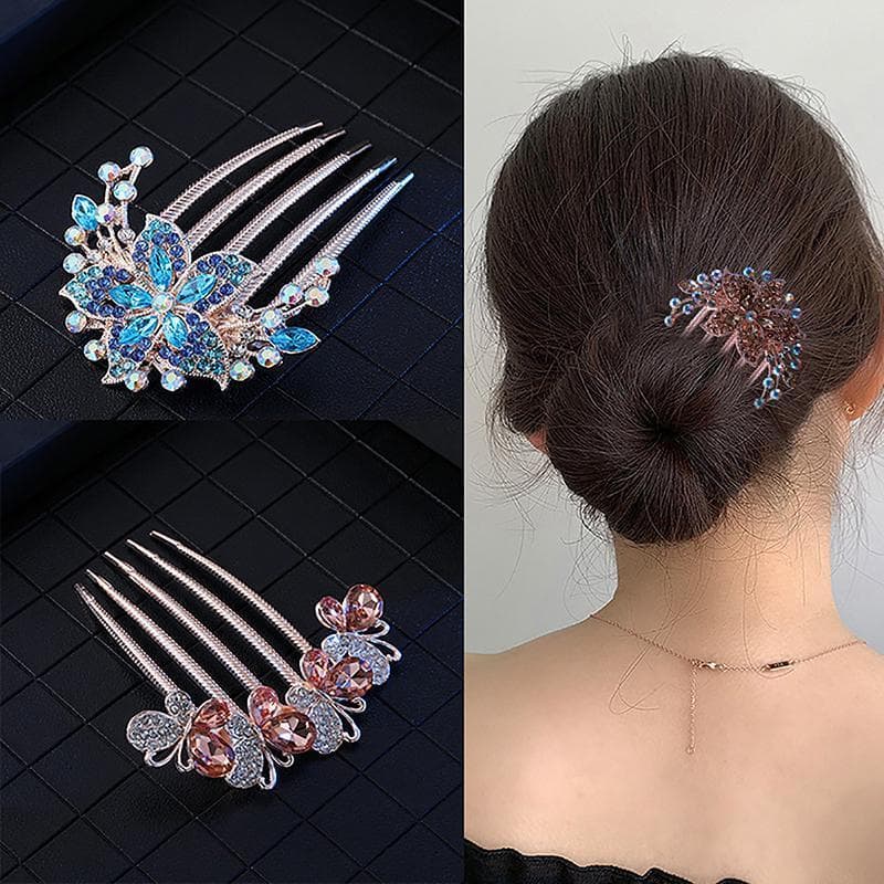 Finegoodwell5 Grampos De Cabelo Flor De Cristal Vintage Estilo Coreano Moda Pérola Strass Pentes Brilhantes Para Mulhere