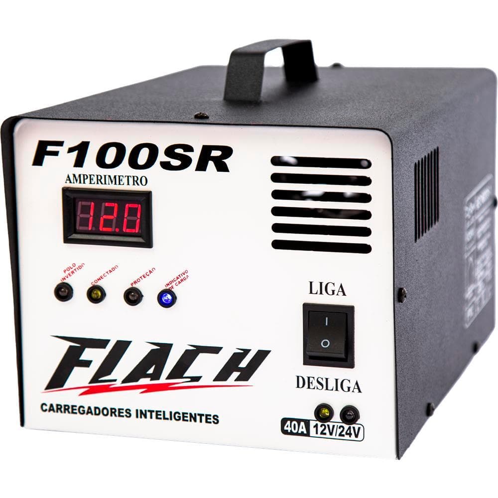 CARREGADOR DE BATERIA INTELIGENTE AUTOMOTIVO F100SR 40Ah 12/24V AUX PARTIDA 100A PICO FLACH