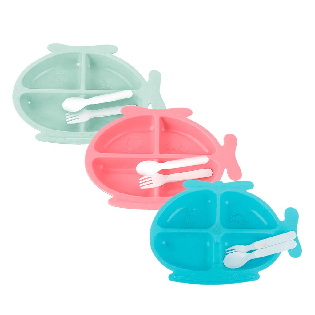 Kit 3 Pratinho Infantil 3 Uni Prato Avião Plástico Educativo Divisória Casa Família Talher Geladeira