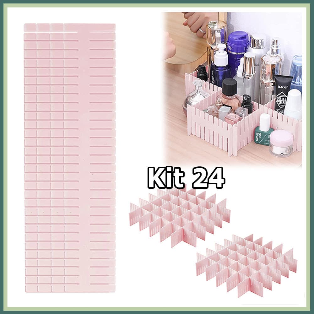 Kit 24 Organizador de gavetas com divisórias em grade divisórias para gavetas separadores para gavetas Rosa